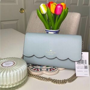 NWT Kate Spade Gemma Smooth Blue Leather Wallet on a Chain